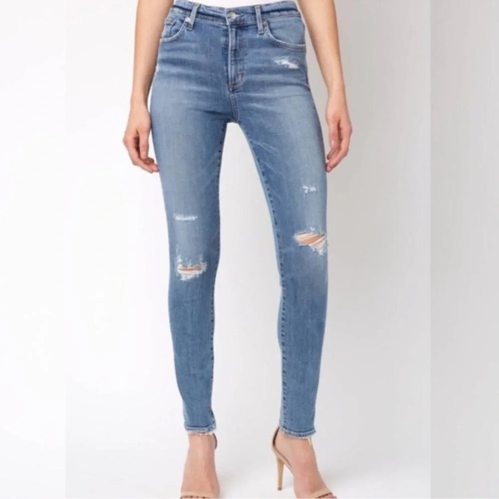 AGOLDE Sophie High Rise Medium Light Wash Distressed Skinny Jeans